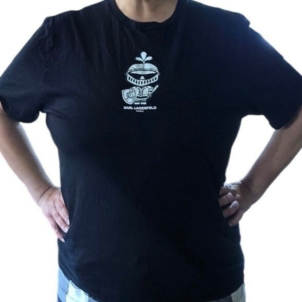 KARL LAGERFELD PARIS knight logo 100% cotton womens t-shirt extra large black xl